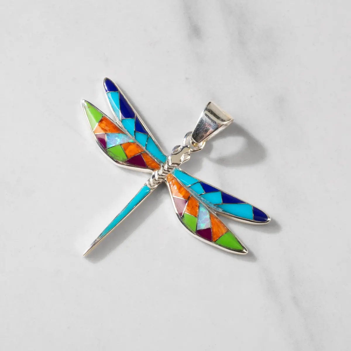 Multi Gemstone Dragonfly 925 Sterling Silver Pendant Usa Handmade With Opal Accent 1