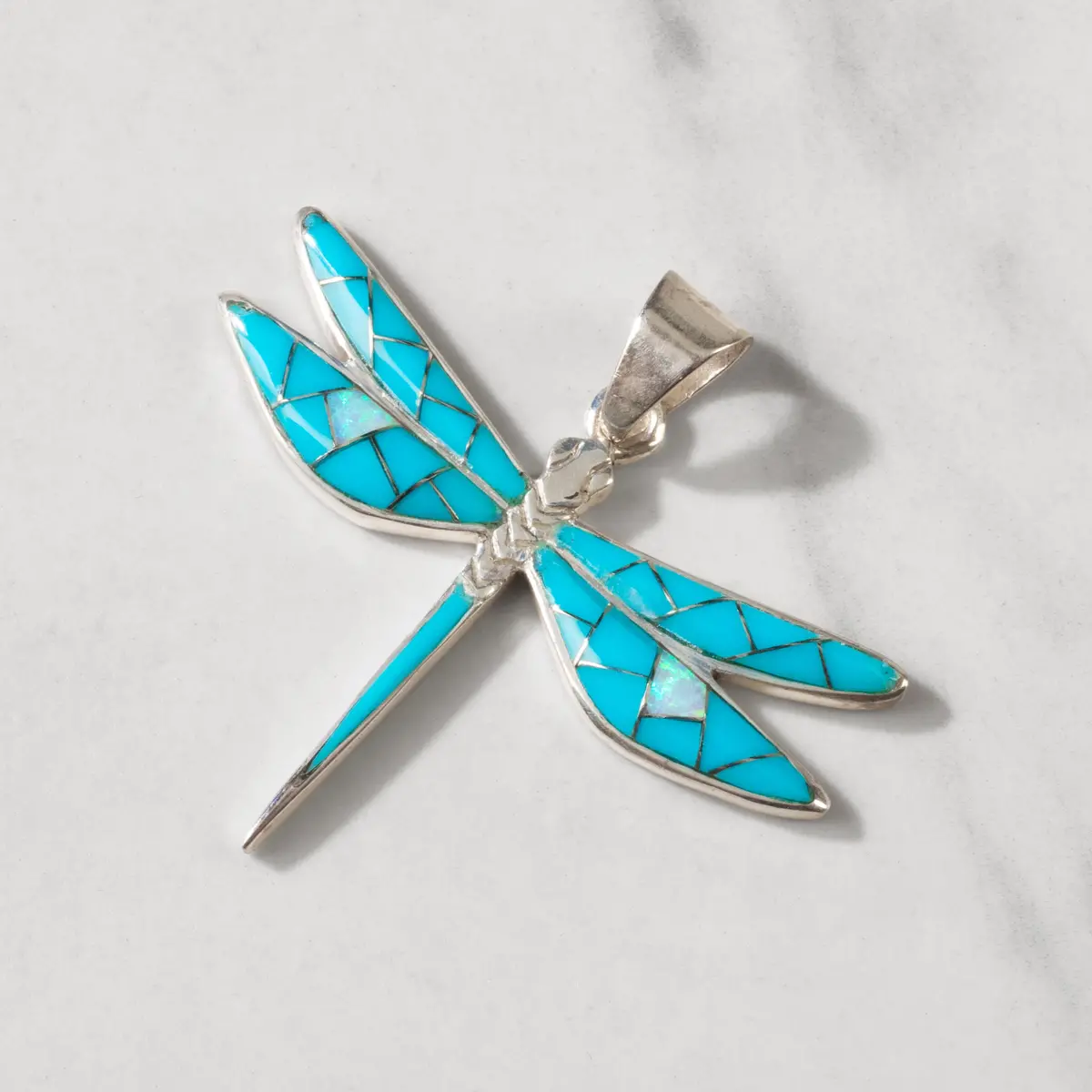 Turquoise Dragonfly 925 Sterling Silver Pendant Usa Handmade With Opal Accent 1