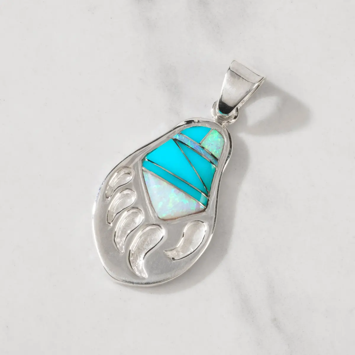 Turquoise Bear Claw 925 Sterling Silver Pendant Usa Handmade With Aqua Opal Accent 1