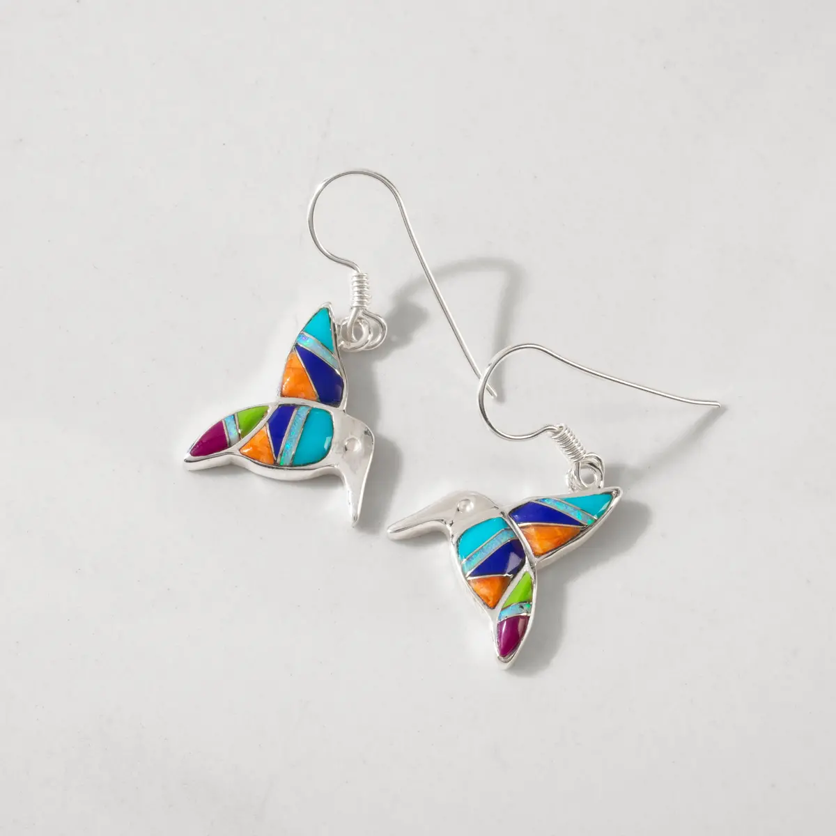 Multi Gemstone Hummingbird 925 Sterling Silver Earring With Stud Backing Usa Handmade With Opal Accent 1