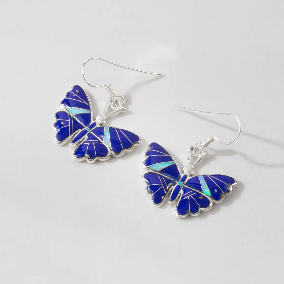 Lapis Butterfly Sterling Silver Earrings With French Hook Usa Handmade With Opal Accent 1