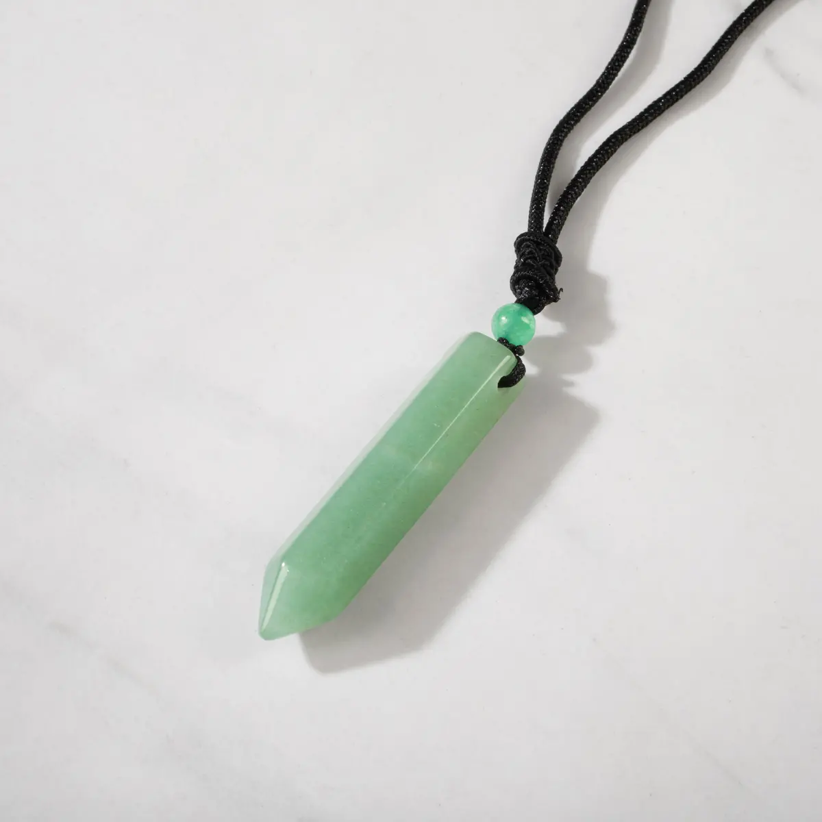 25" Pointed Aventurine Drop Black Cord Necklace 1