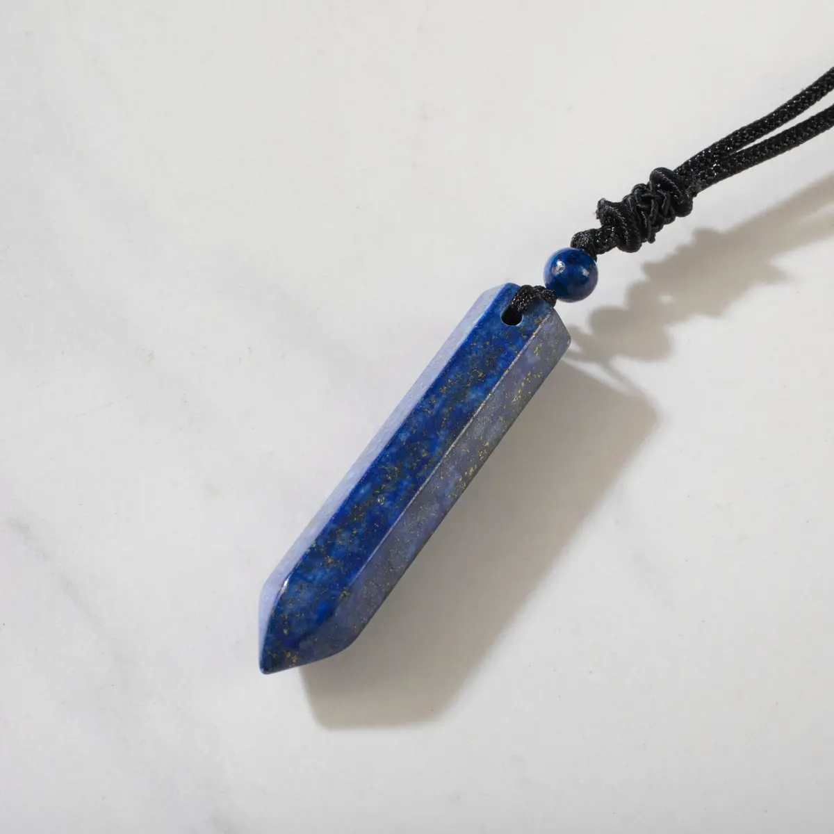 25" Pointed Lapis Drop Black Cord Necklace 1