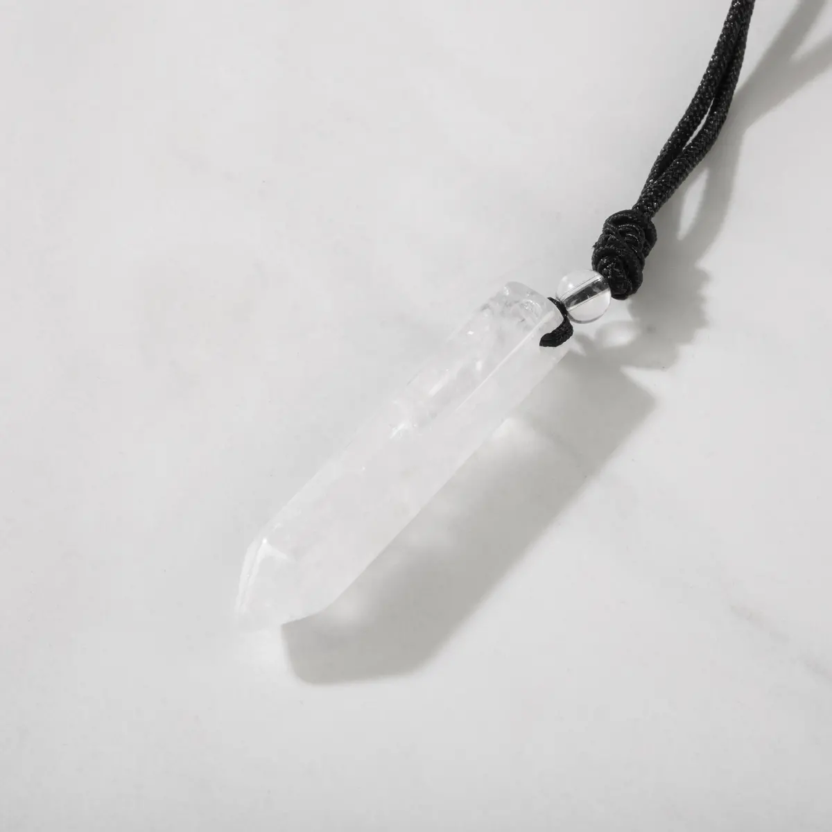 25" Pointed Quartz Drop Black Cord Necklace 1