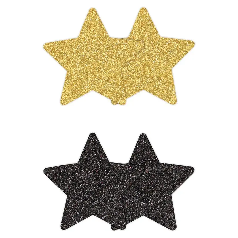 Pretty Pasties - Glitter Stars - Black/Gold - 2 Pair 1