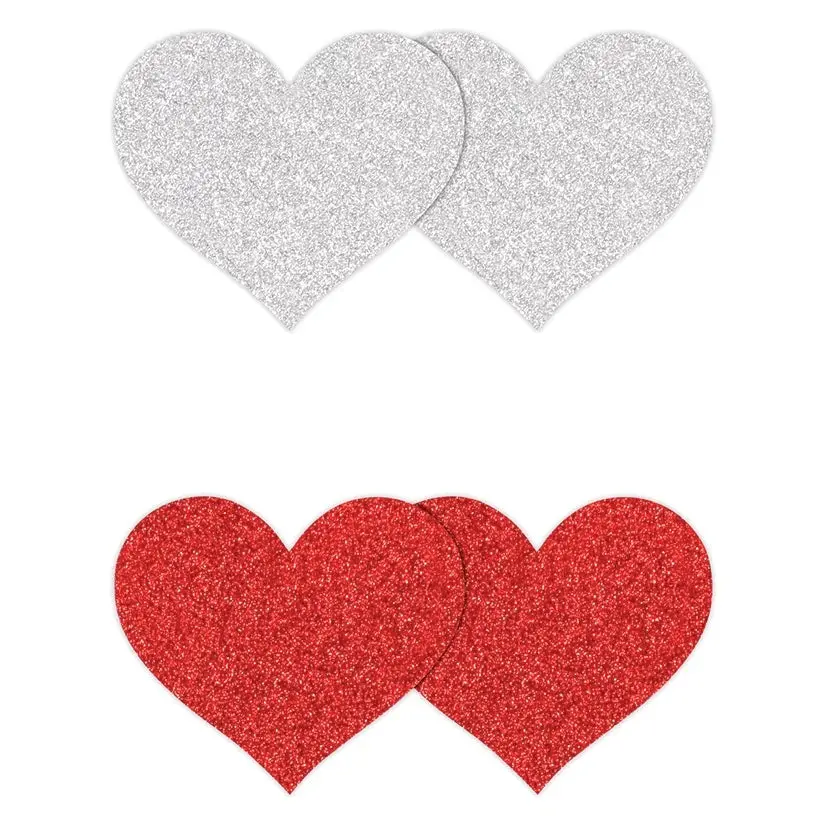 Pretty Pasties - Glitter Hearts - Red/Silver - 2 Pair 1