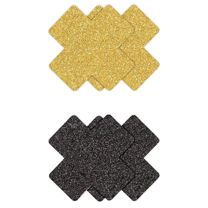 Pretty Pasties - Glitter Cross - Black/Gold - 2 Pair 1