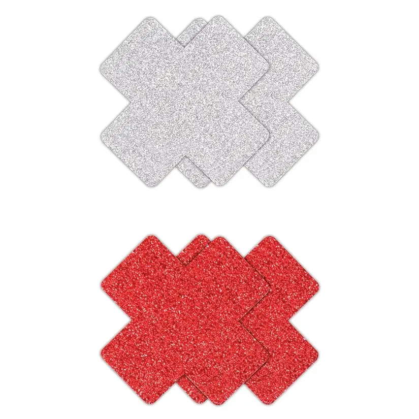 Pretty Pasties - Glitter Cross - Red/Silver - 2 Pair 1