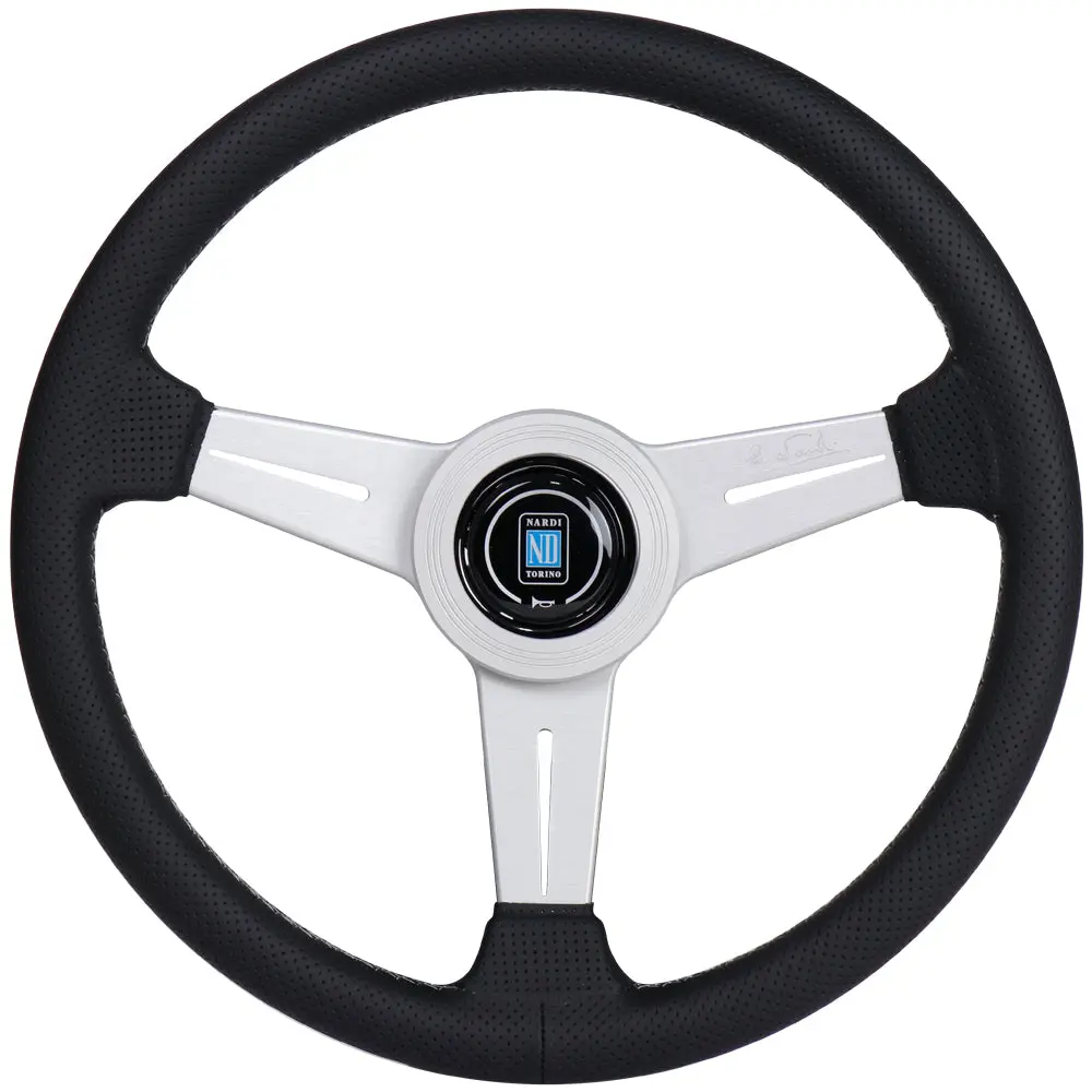 Nardi Classic Steering Wheel - 340Mm Perforated Leather W/ Silver Spoke & Ring And Grey Stitch 1