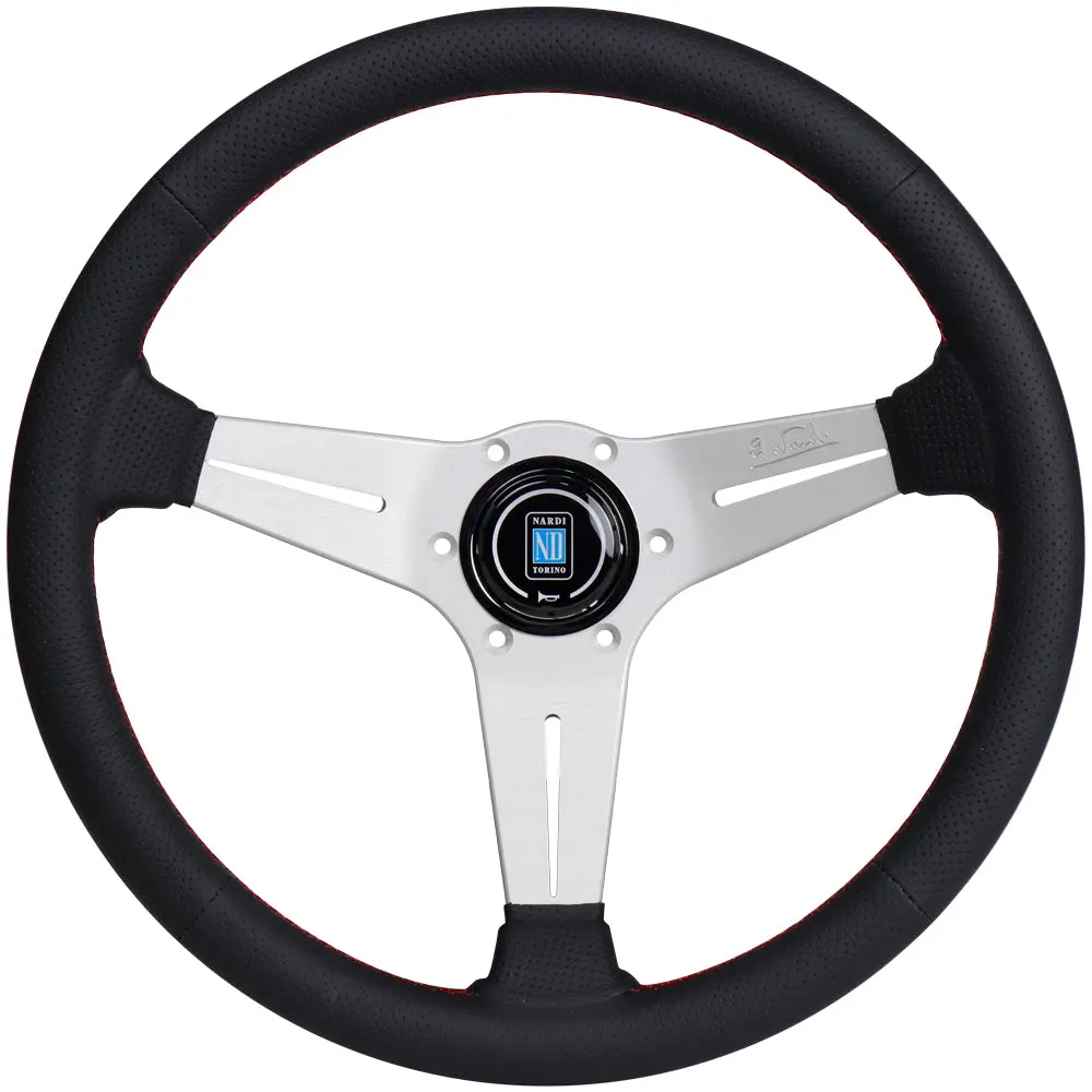 Nardi Sport Rally Deep Corn Steering Wheel - 350Mm Perforated Leather W/Silver Spokes And Red Stitch 1
