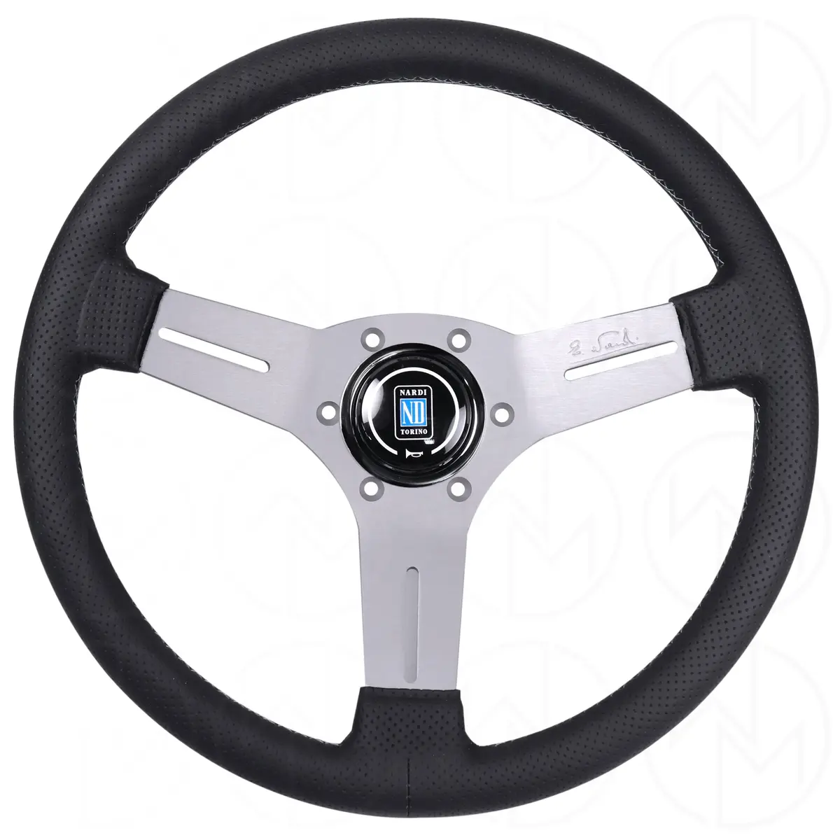 Nardi Competition Steering Wheel - 330Mm Perforated Leather W/Silver Spokes & Grey Stitch 1