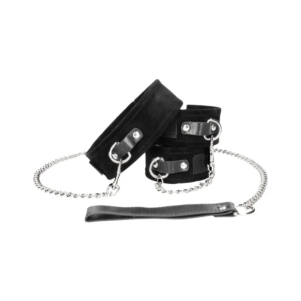 Velcro Collar With Leash And Hand Cuffs - With Adjustable Straps 1