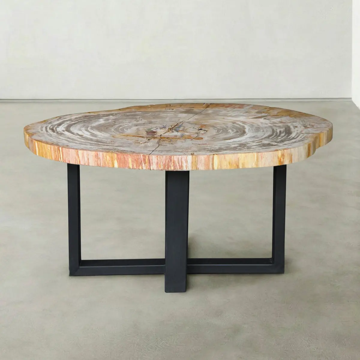 Natural Petrified Wood Round Slab Coffee Table From Indonesia - 33" / 77 Lbs 1