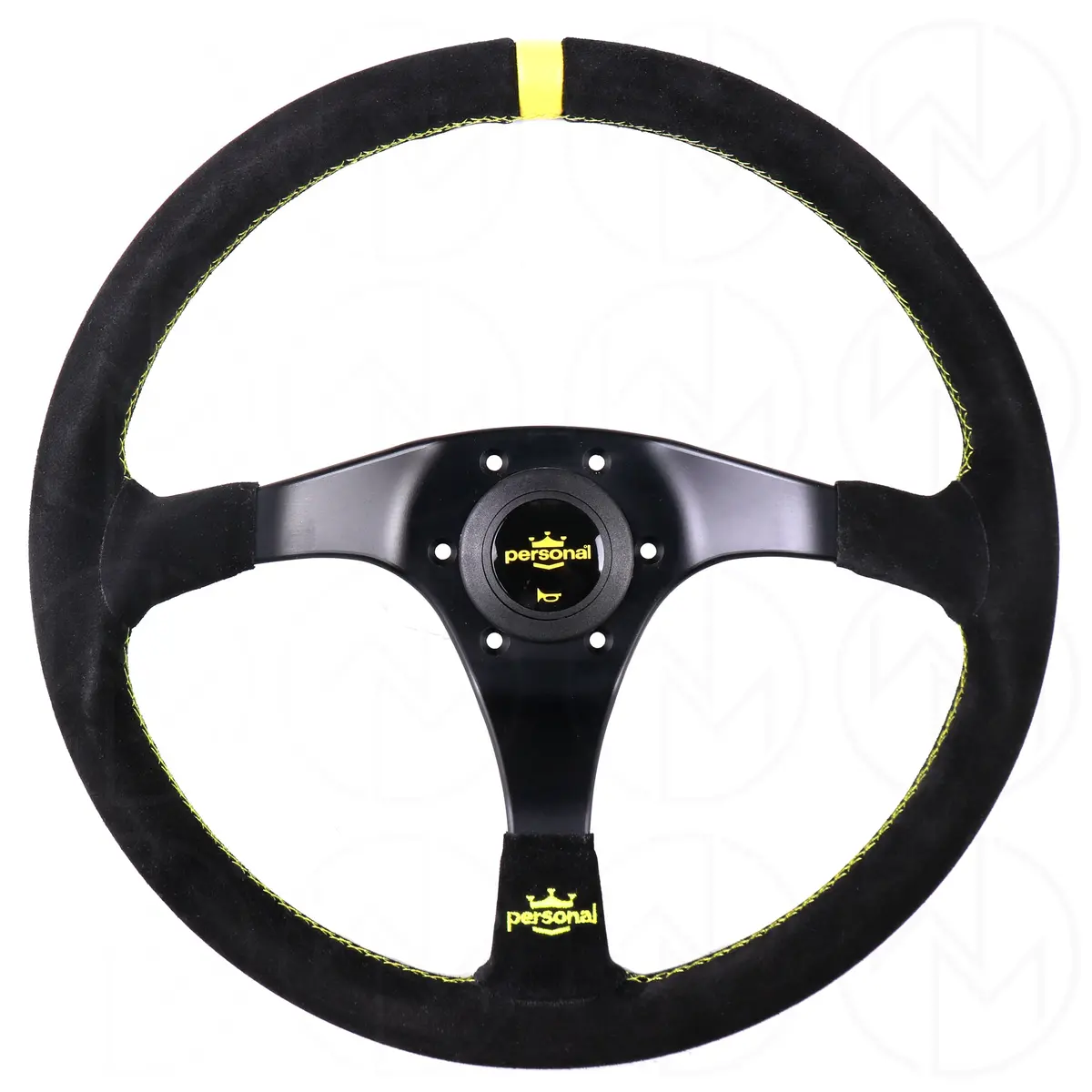 Personal Trophy Steering Wheel - 350Mm Suede W/Yellow Stitch 1
