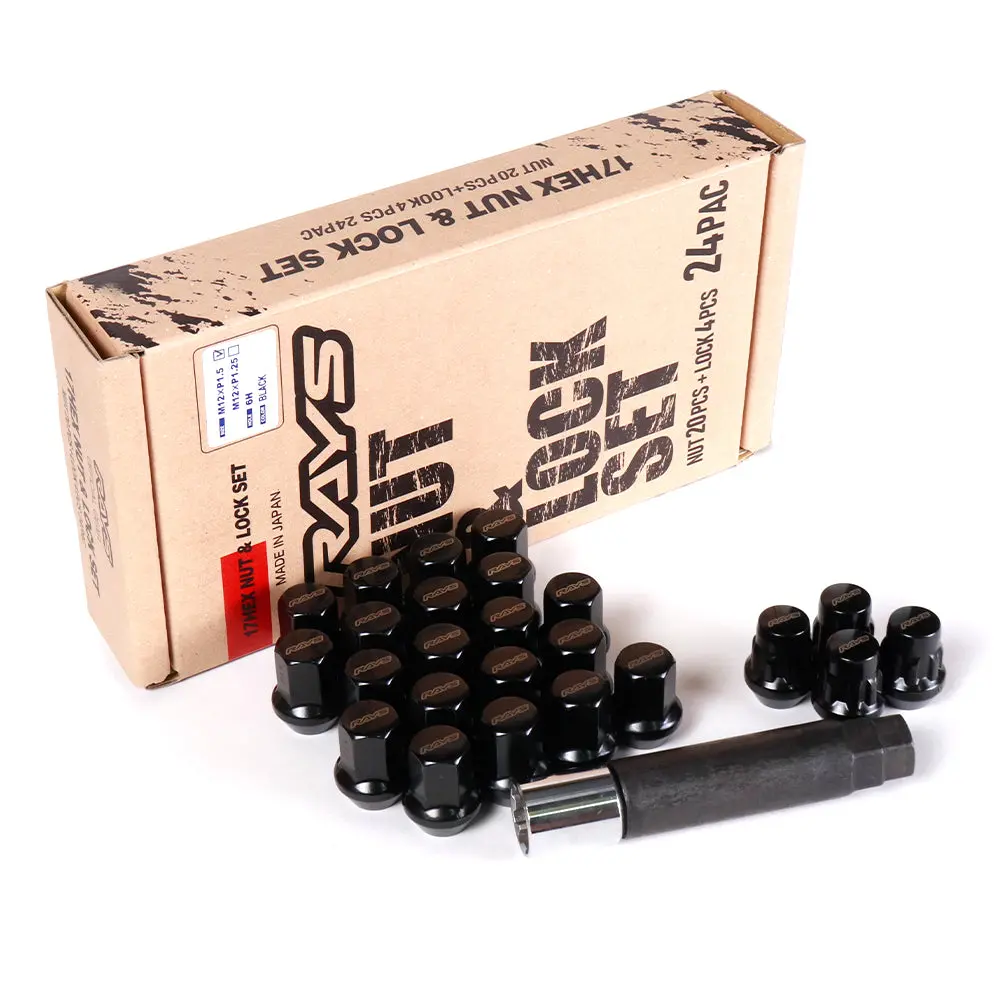 Rays 17 Hex L31 Lugnut And Lock Set 6H Black - M12x1.50 1