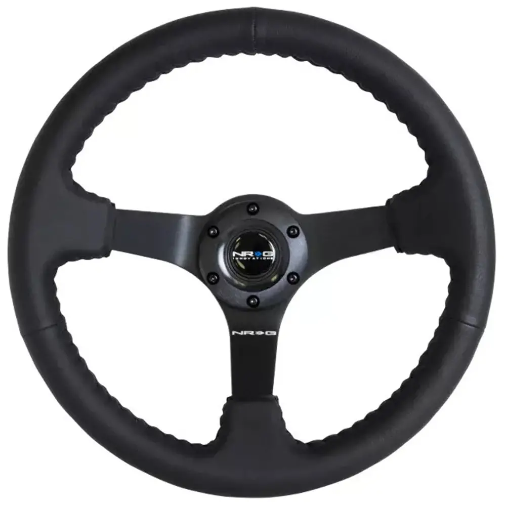 Nrg Odi Sport Steering Wheel - 350Mm Leather W/Solid Spoke & Baseball Black Stitch 1