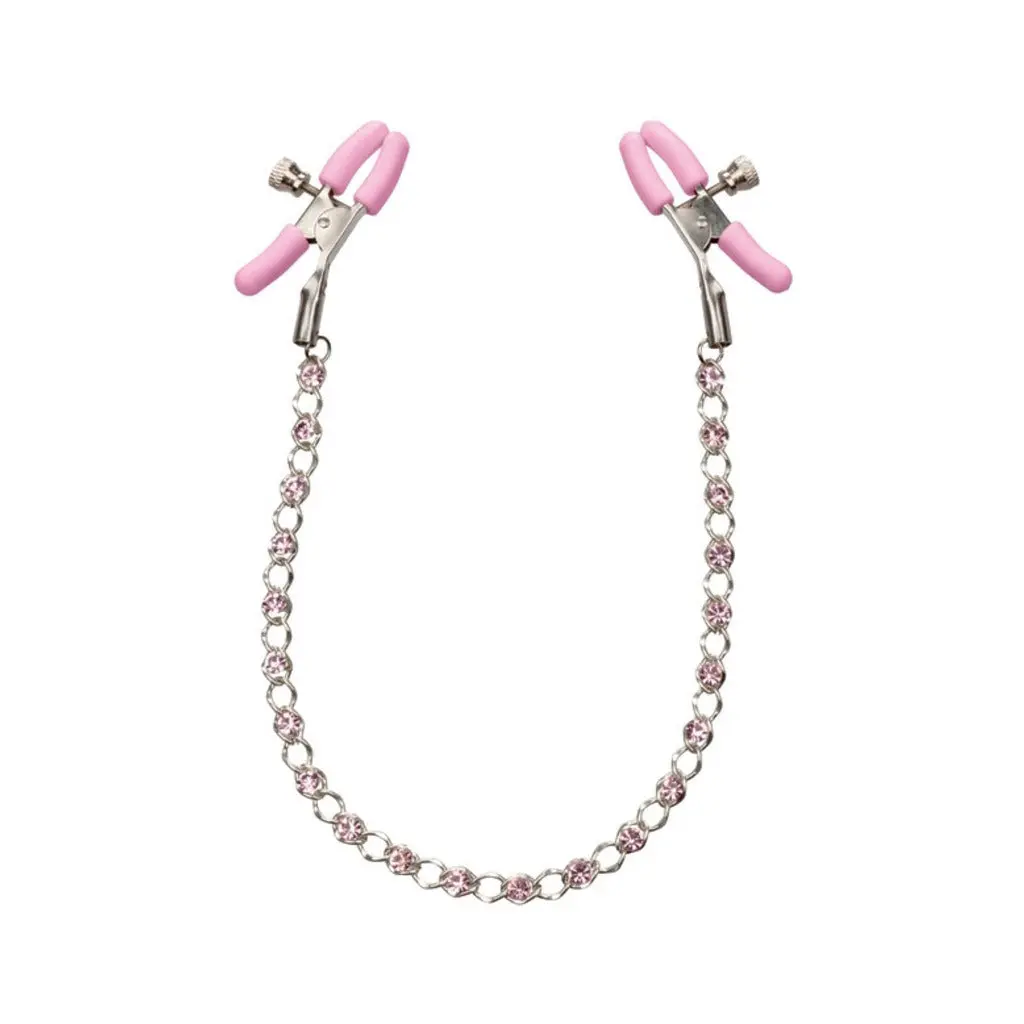 Nipple Play Crystal Chain Nipple Clamps - Pink 1