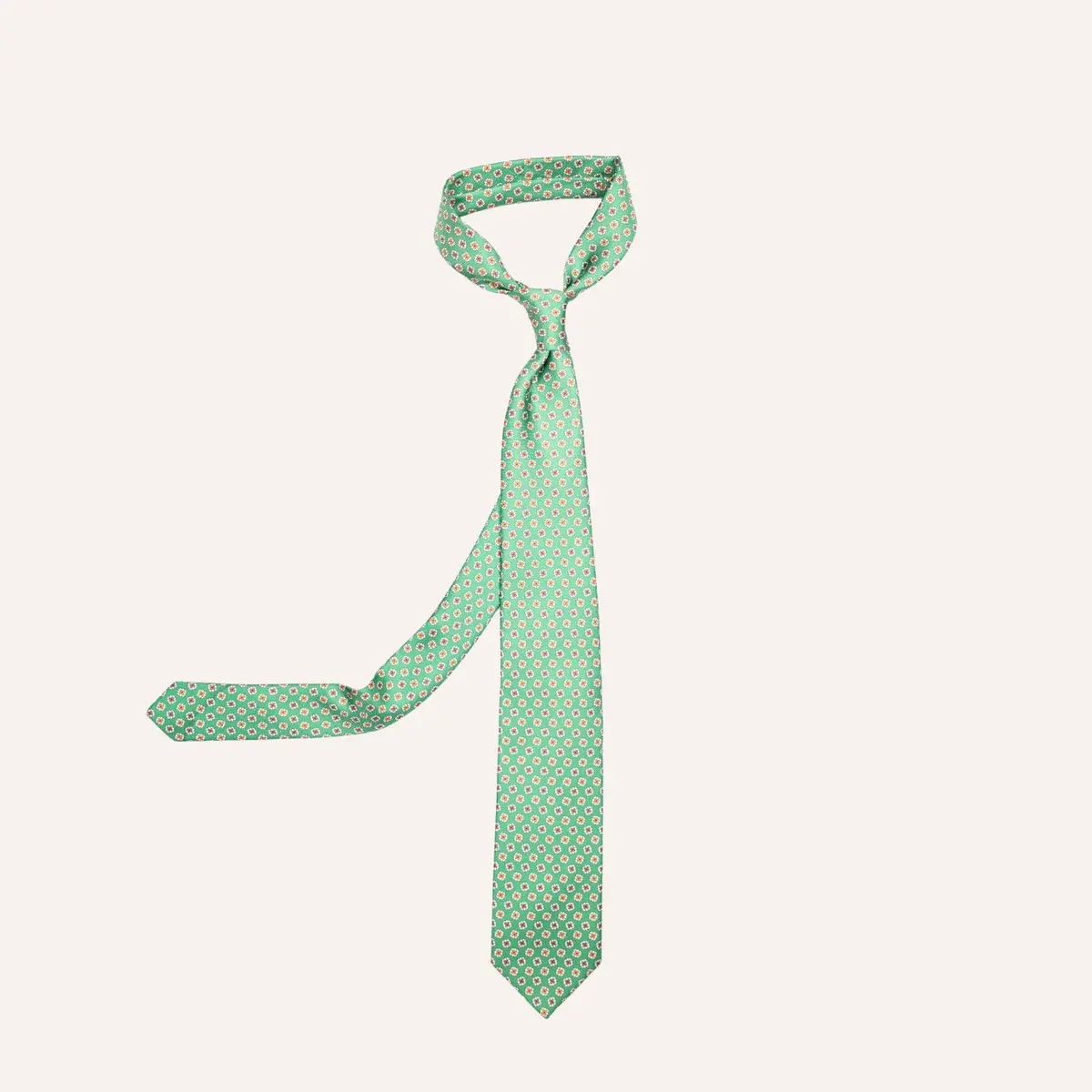 Green Flower Geometric Pattern Silk Tie 1