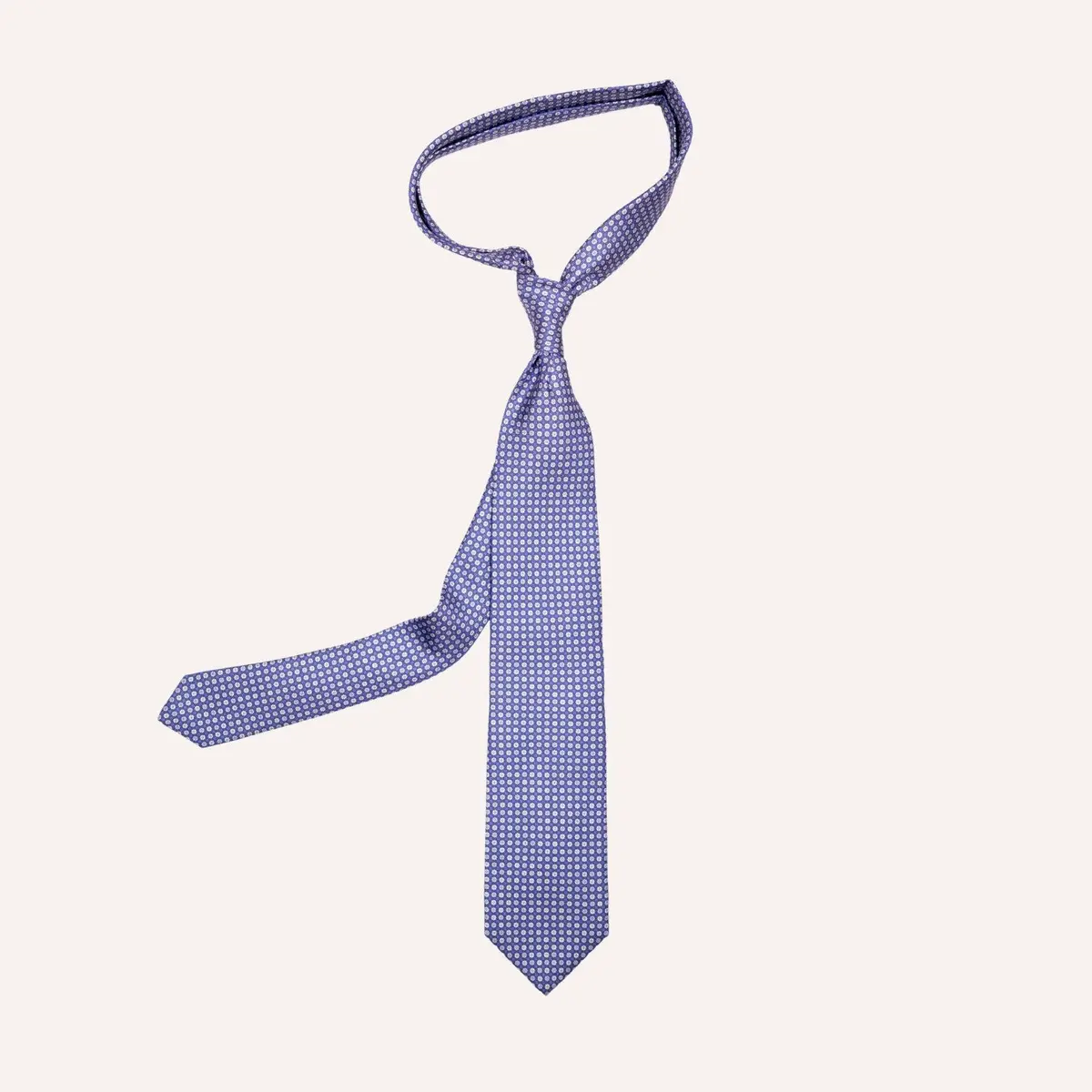 Blue Micro Flower Geometric Pattern Silk Tie 1