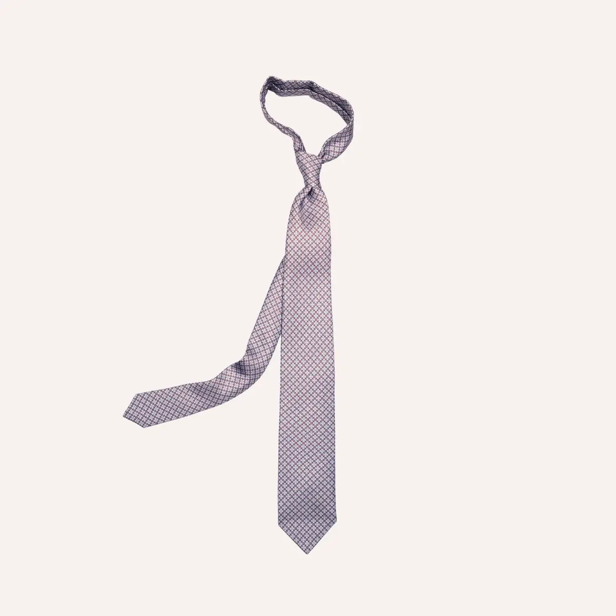 Brown Light Blue Micro Flower Geometric Pattern Silk Tie 1