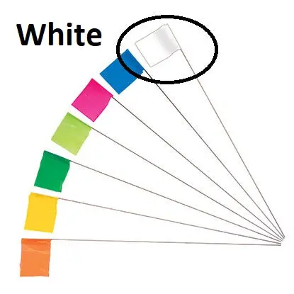 100 Wire Marking Flags, 2.5" X 3.5" White Polyethylene 3 Mil Flag, 21" Long Wire 1
