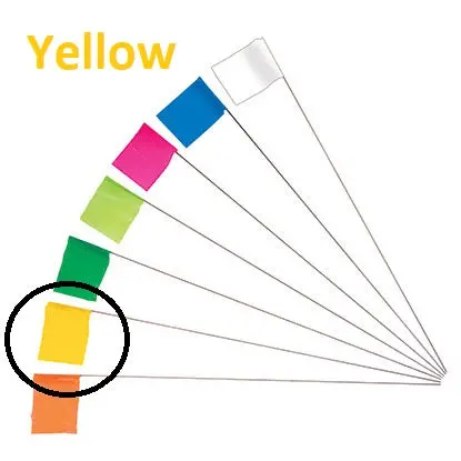 100 Wire Marking Flags, 2.5" X 3.5" Yellow Polyethylene 3 Mil Flag, 21" Long Wire 1