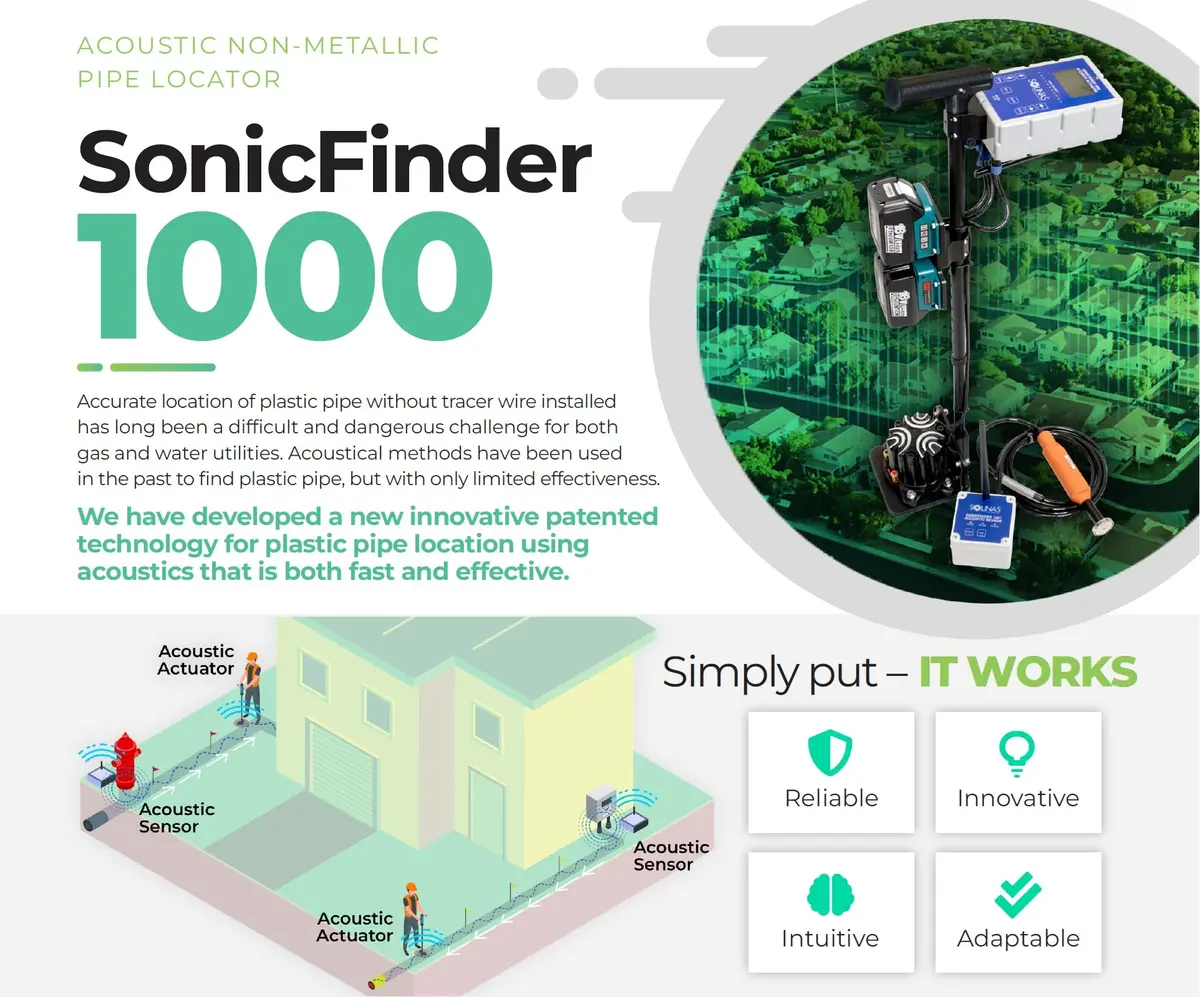 Sonic Finder 1000 Plastic And Non-Metallic Pipe Locator, For Gas, Water, Sewer 1