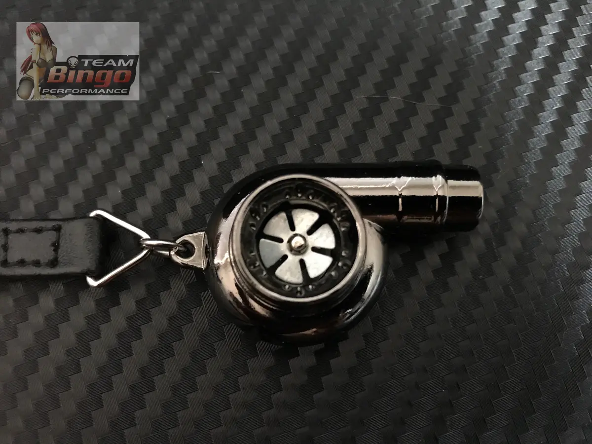 Spinning Turbo Whistle Key Chain / Key Ring Chrome & Chrome Black 2
