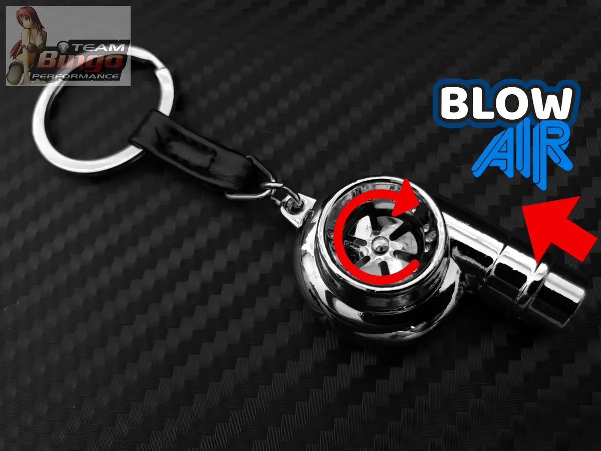 Spinning Turbo Whistle Key Chain / Key Ring Chrome & Chrome Black 1