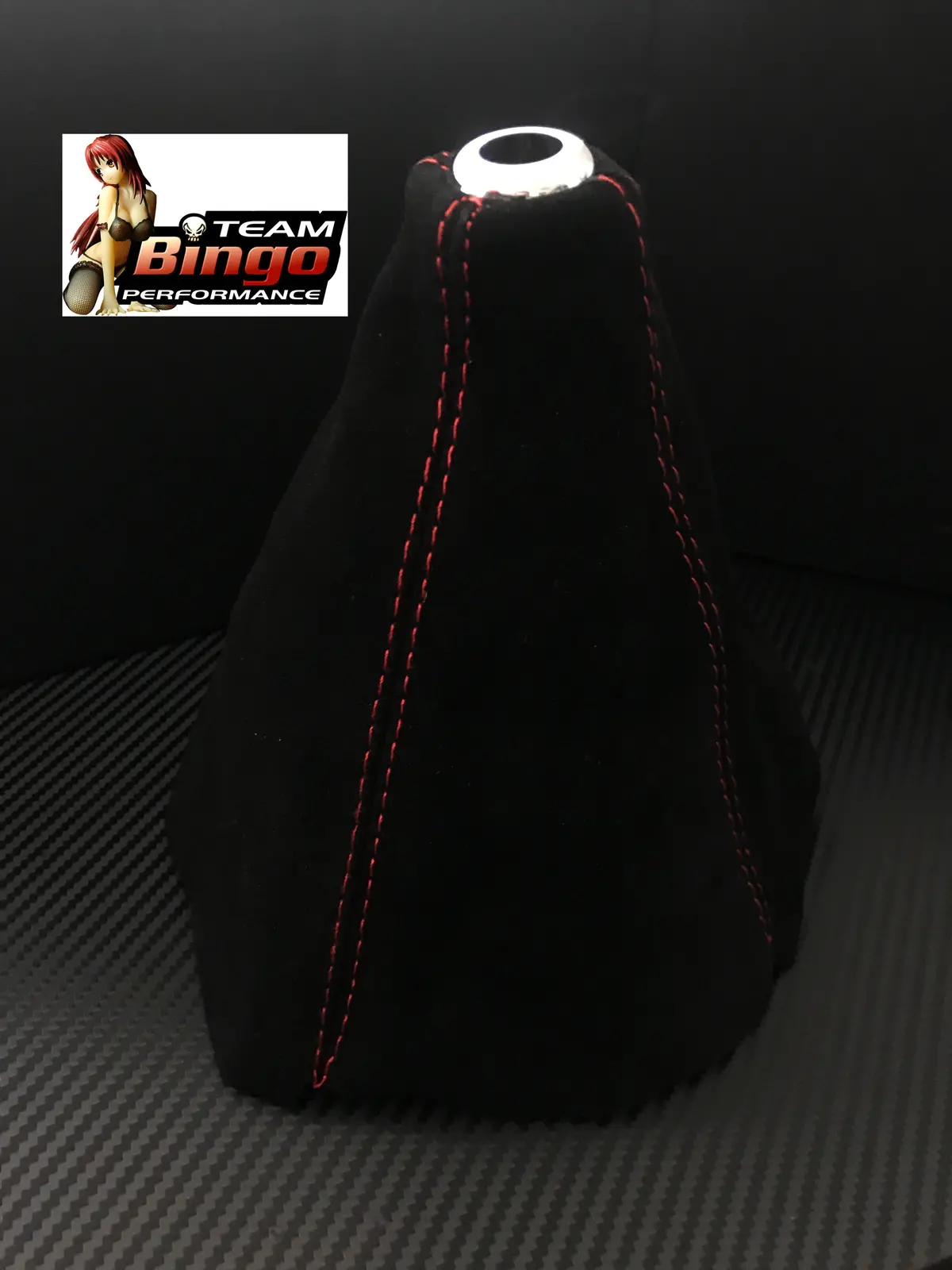 Universal Gear Shifter Boot Black Red Stitch Leather, Suede Or Carbon Fiber 3