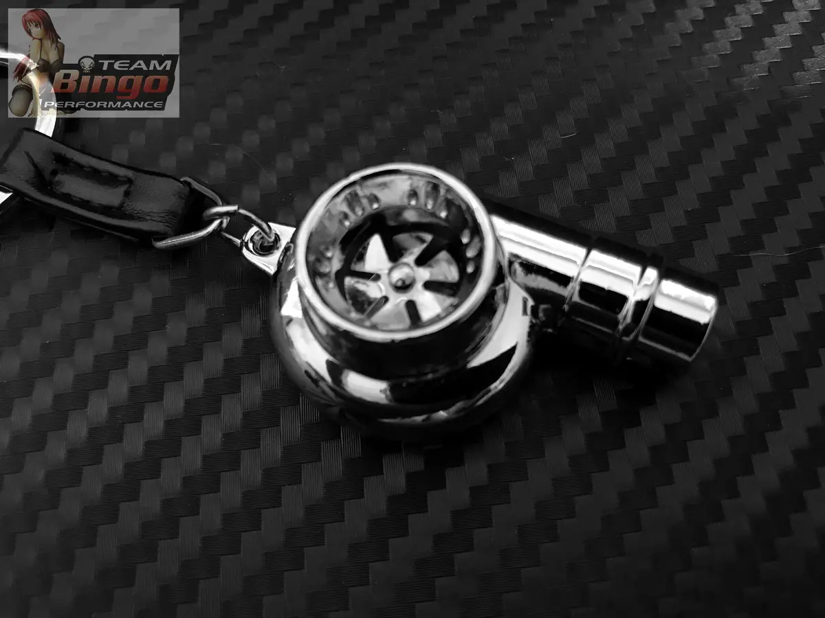 Spinning Turbo Whistle Key Chain / Key Ring Chrome & Chrome Black 2