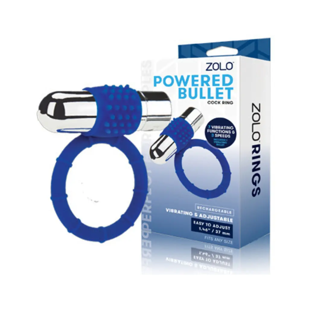 Zolo Rechargeable Vibrating Silicone Cock Ring - Navy/Silver 1