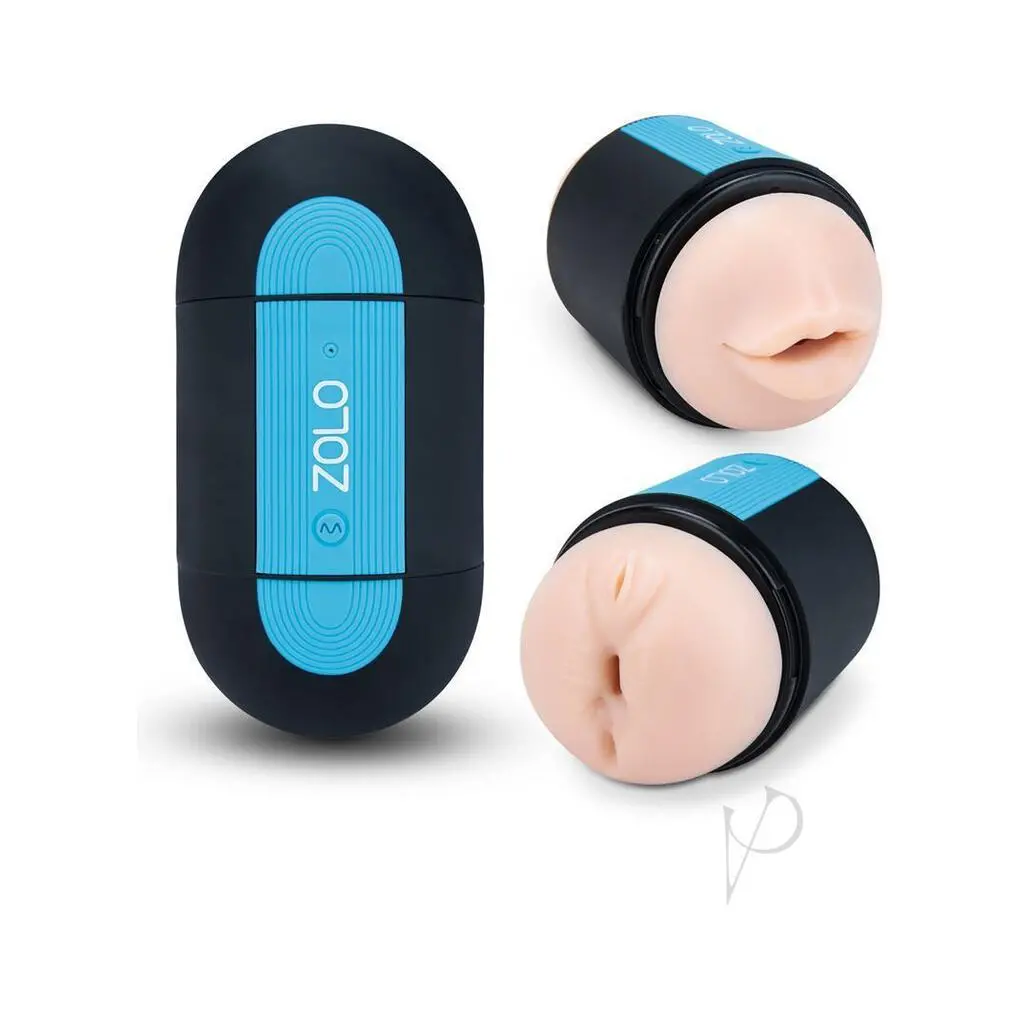 Zolo Pleasure Pill Silicone Rechargeable Masturbator - Mouth And Anal - Black/Blue 1