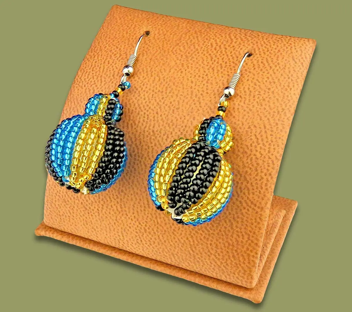 Bobble Earrings Blue Gold Black 1