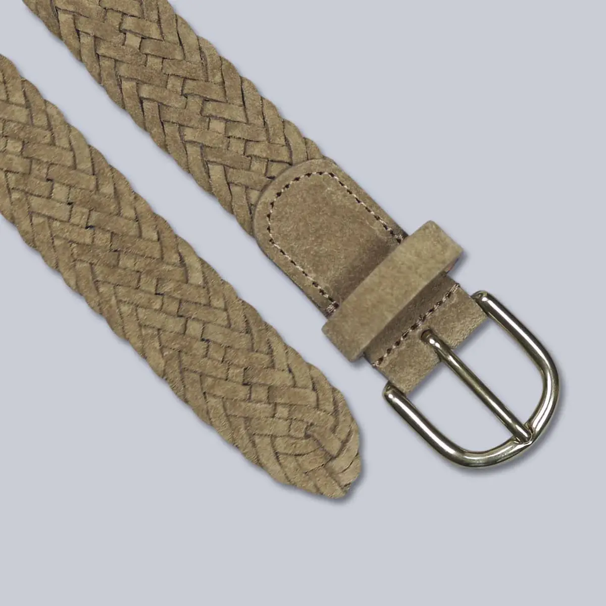 Dark Beige Woven Suede Brass Buckle Belt 1