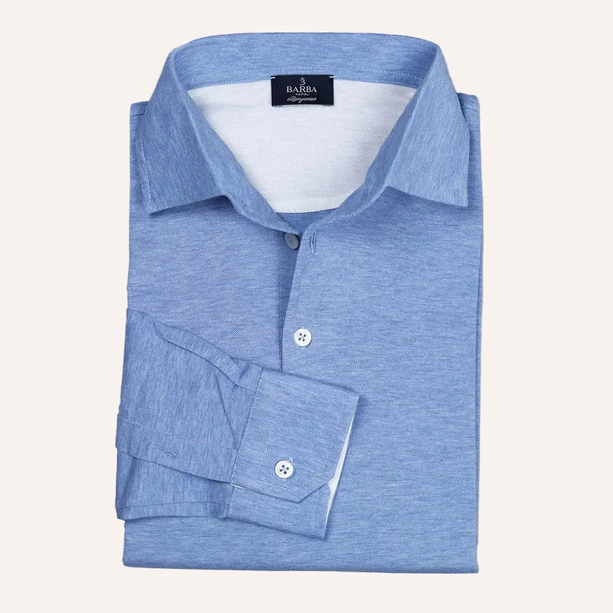 Blue Jersey Long Sleeve Polo Shirt 1