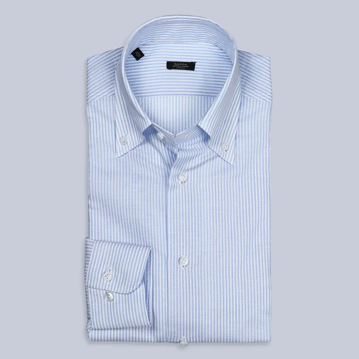 Blue White Cotton Linen Slim Button Down Shirt 1