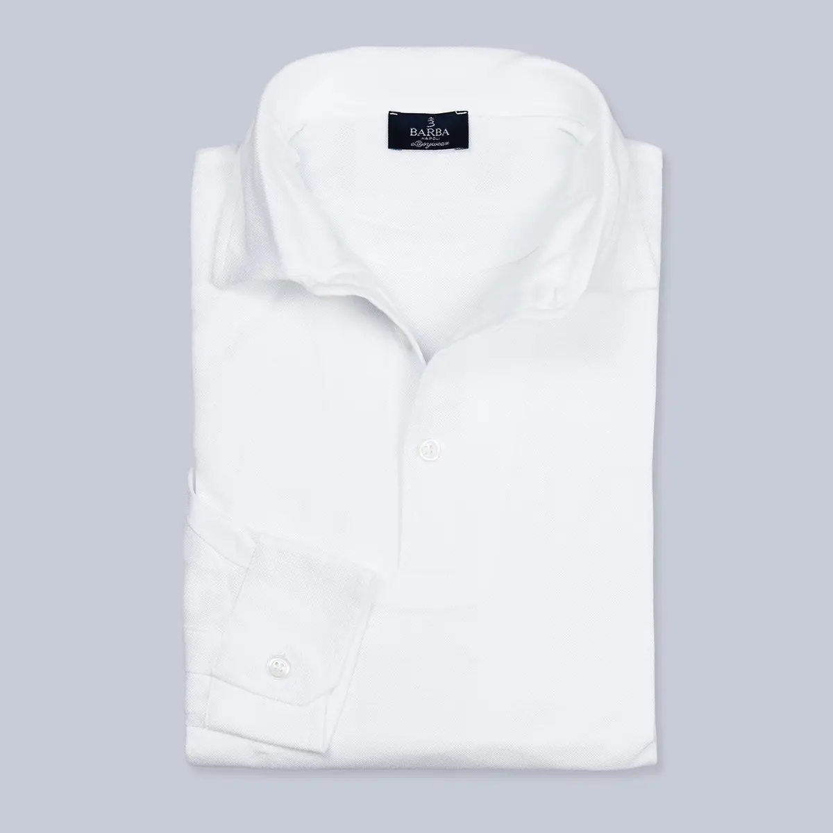 White Jersey Long Sleeve Polo Shirt 1