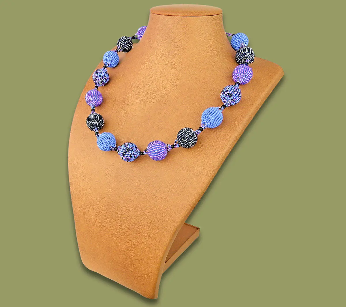 Beaded Bobble Necklace Lilac Blue Metallic 1