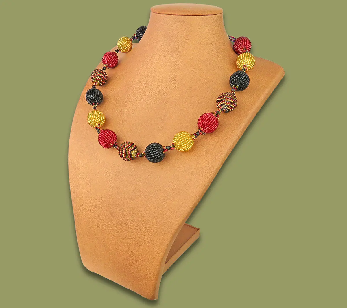 Beaded Bobble Necklace Red Orange Metallic 1