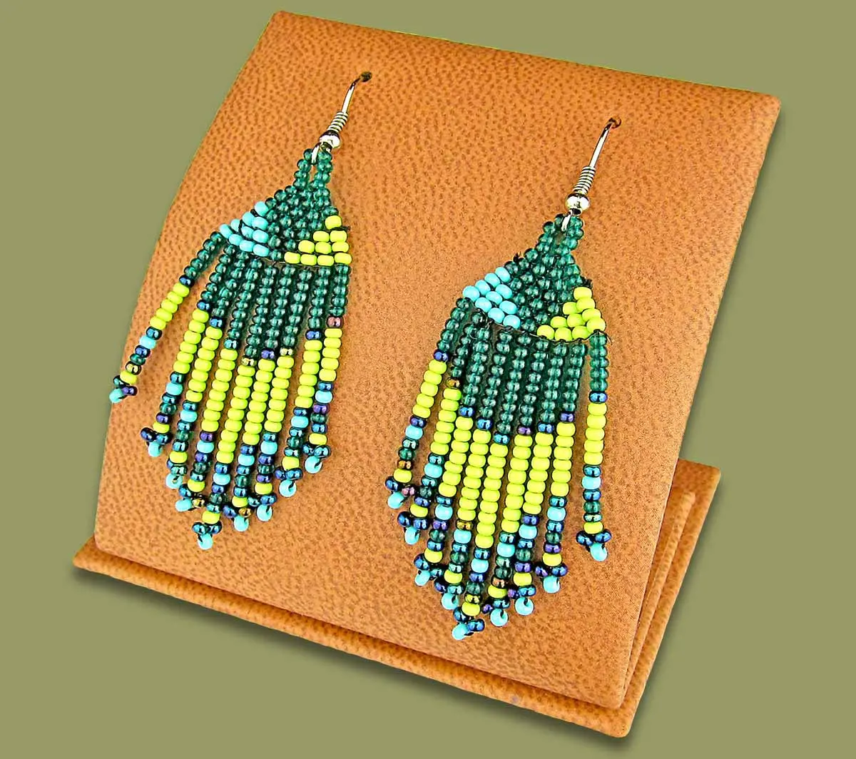 Beaded Zama Short Tassel Earrings Lime Navy Blue Jad 1