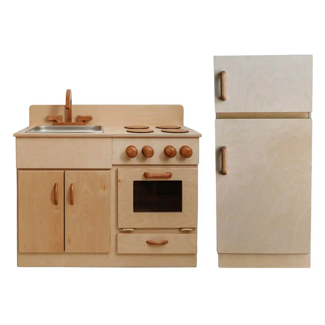Classic Wooden Kitchen And Refrigerator Bundle 1
