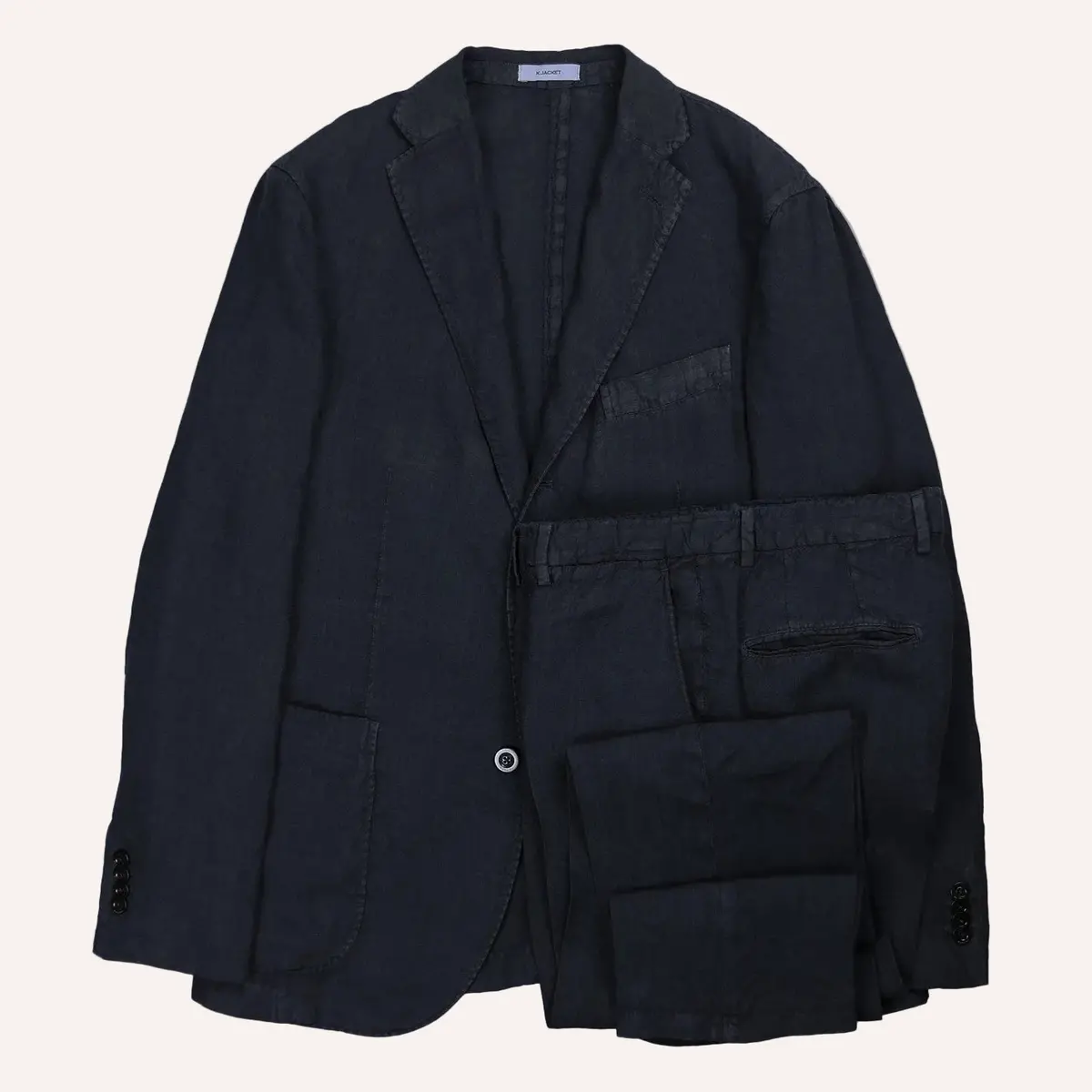 Navy Washed Linen Suit 1