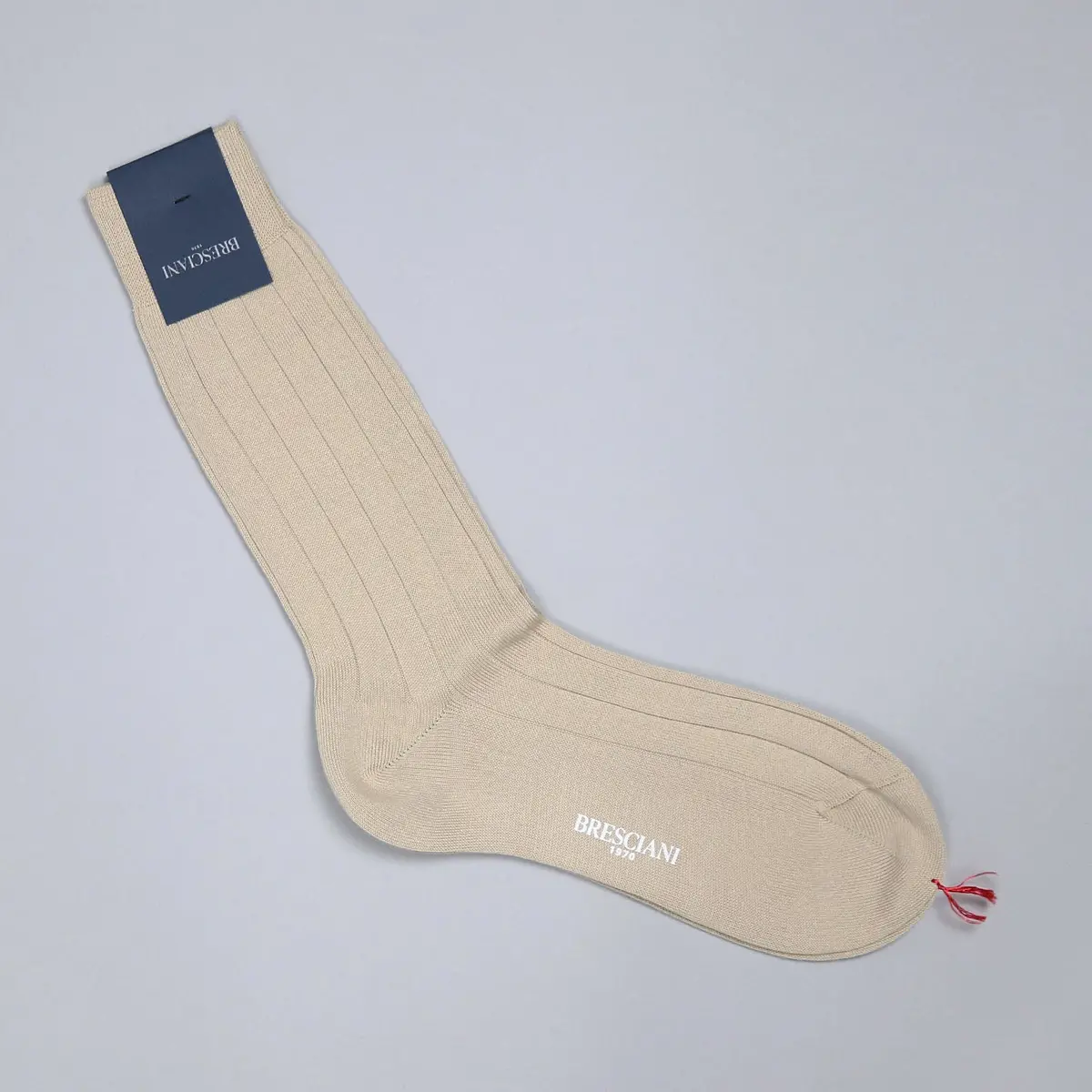 Beige Wide Ribbed Ankle Length Cotton Socks 1