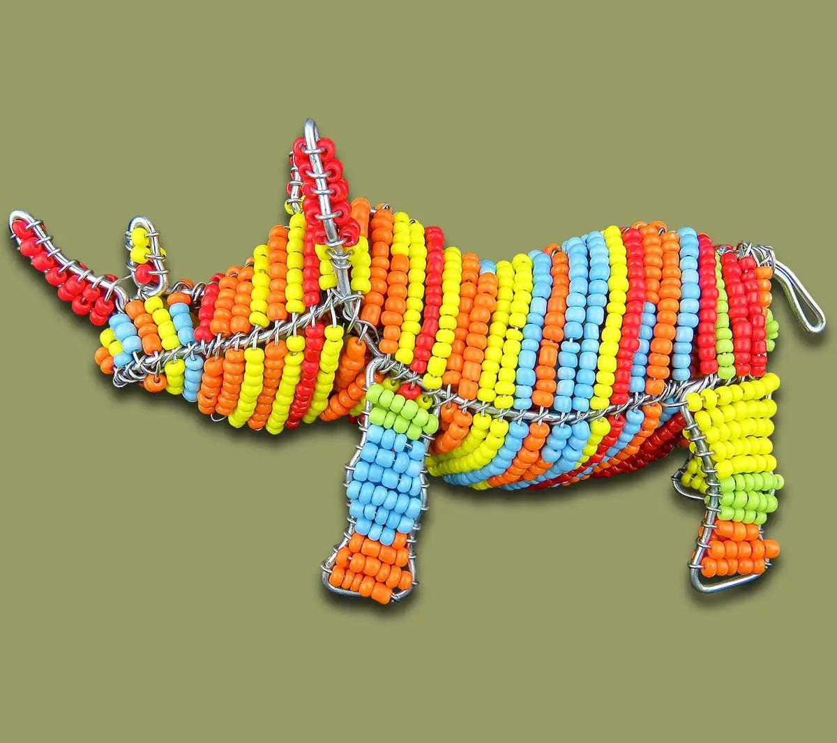 Colorful African Beaded Rhino 1
