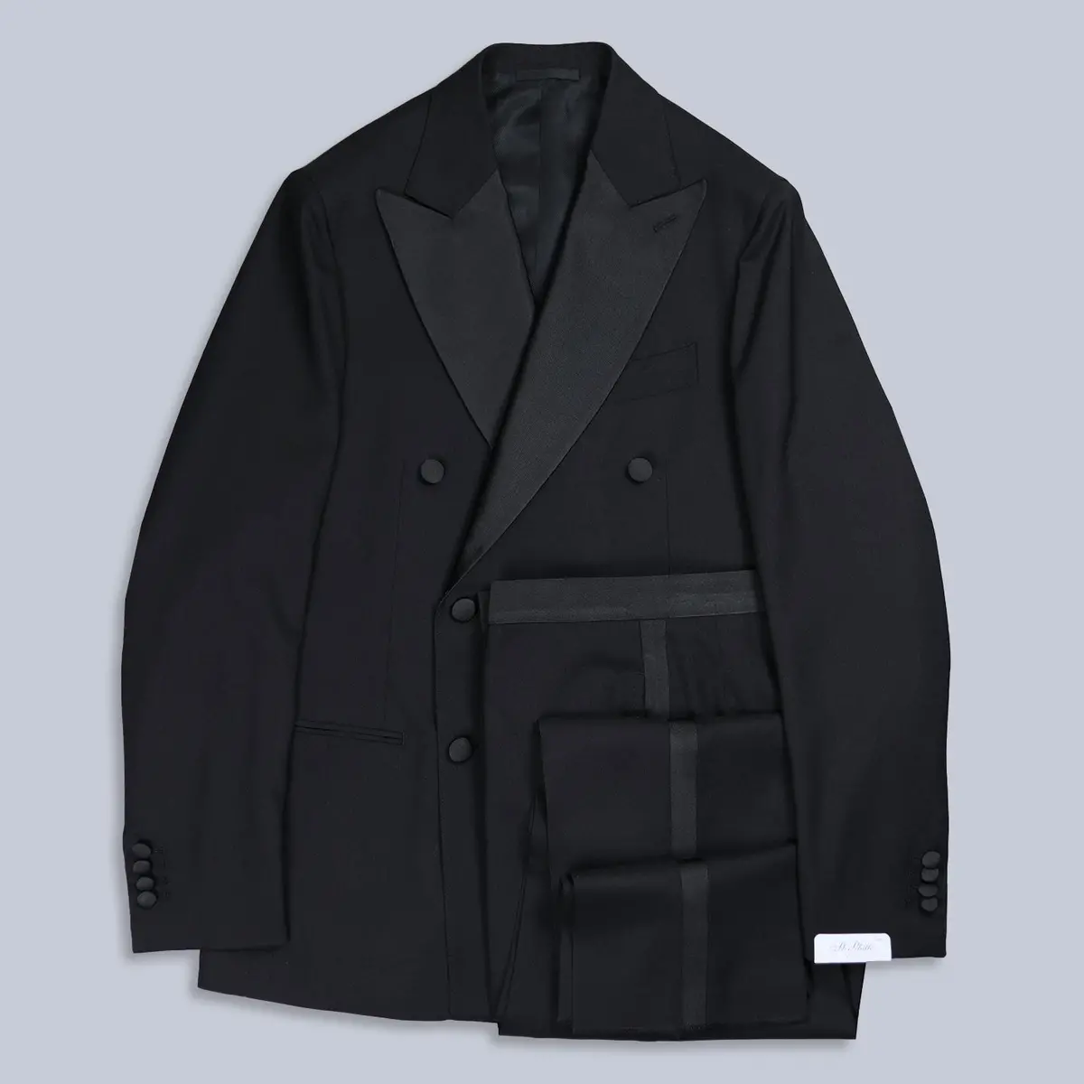 Black High Twist Wool Double-Breasted Peak Lapel Tuxedo 1