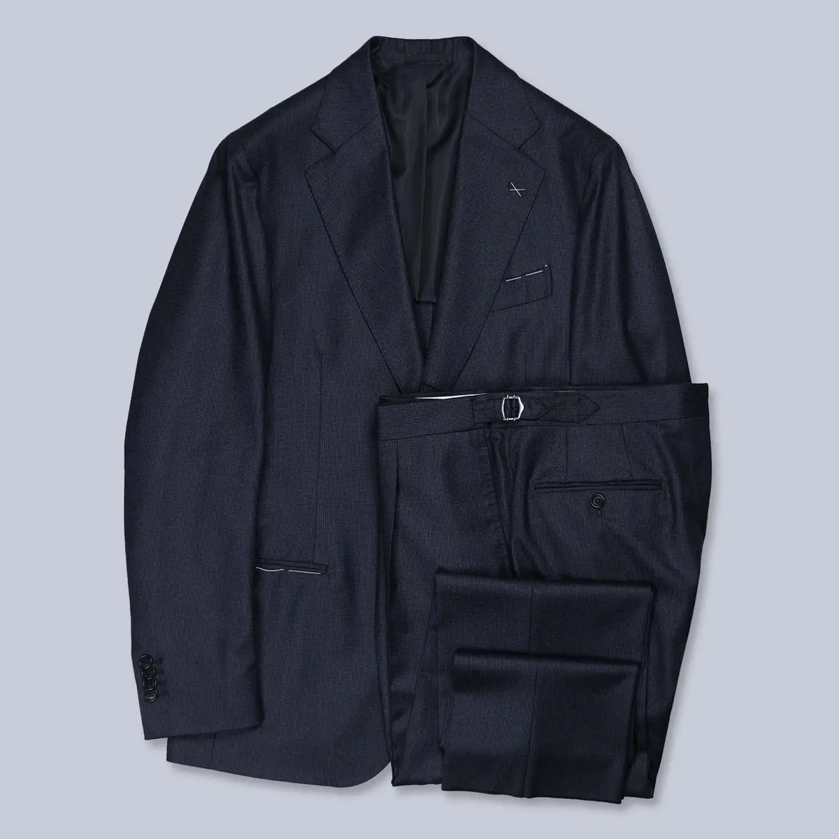 Dark Blue Micro Checked Virgin Wool Suit 1