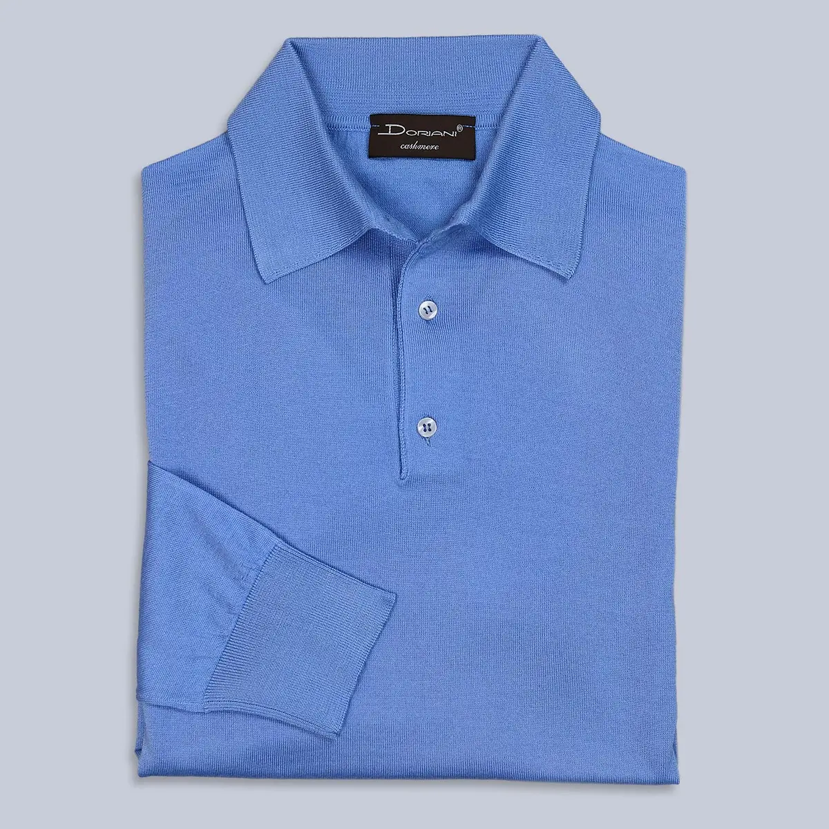Blue Wool Silk Cashmere Long Sleeve Polo Shirt 1