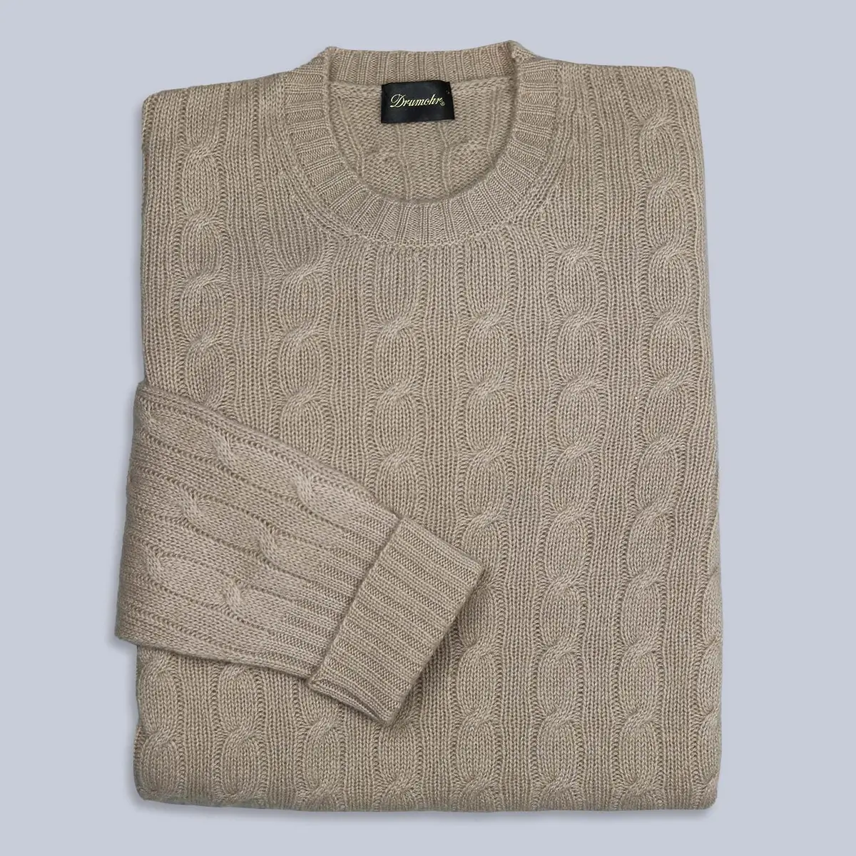 Beige Cashmere Cable Knitted Sweater 1