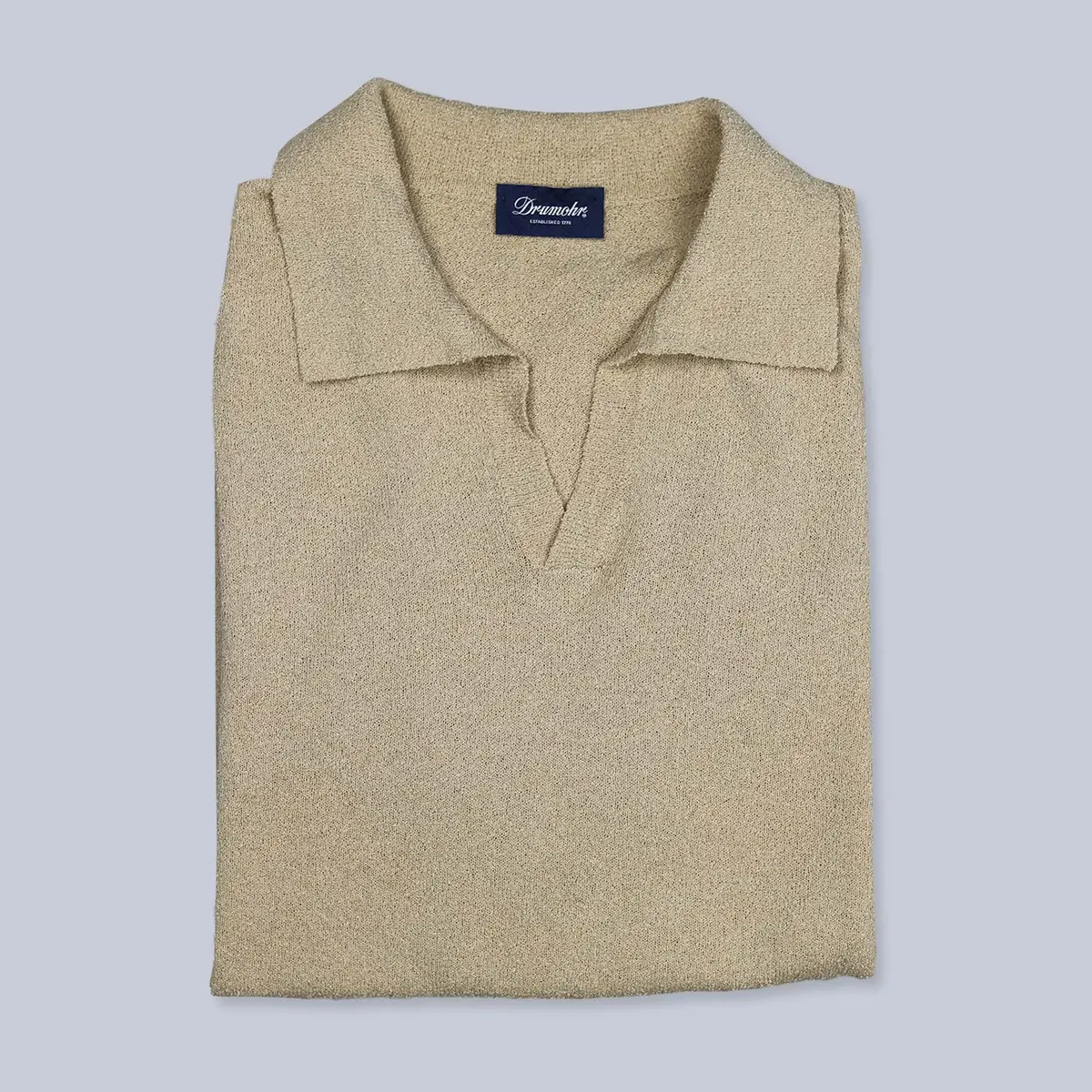 Beige Cotton Blend Short Sleeve Polo Shirt 1